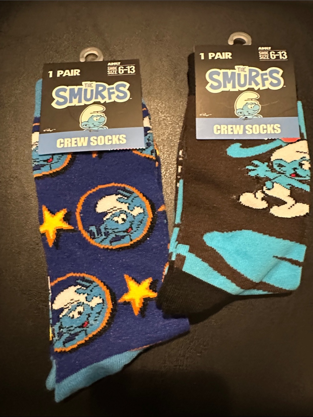 Unisex Crew Socks - Blue & Black Patterned (Pack of 2)